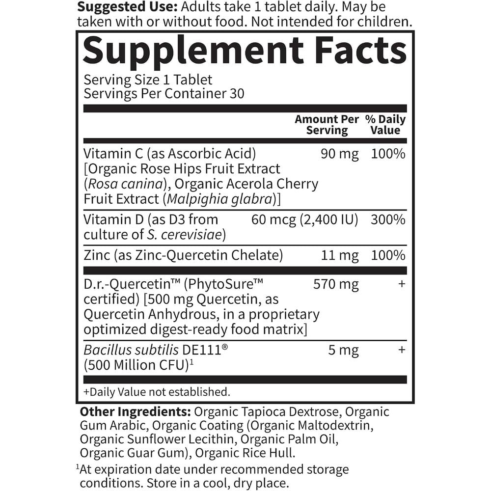 QUERCETINA GARDEN OF LIFE DR. FORMULATED IMMUNE 500 MG + VITAMINA C + D3 30 TABLETAS - 5