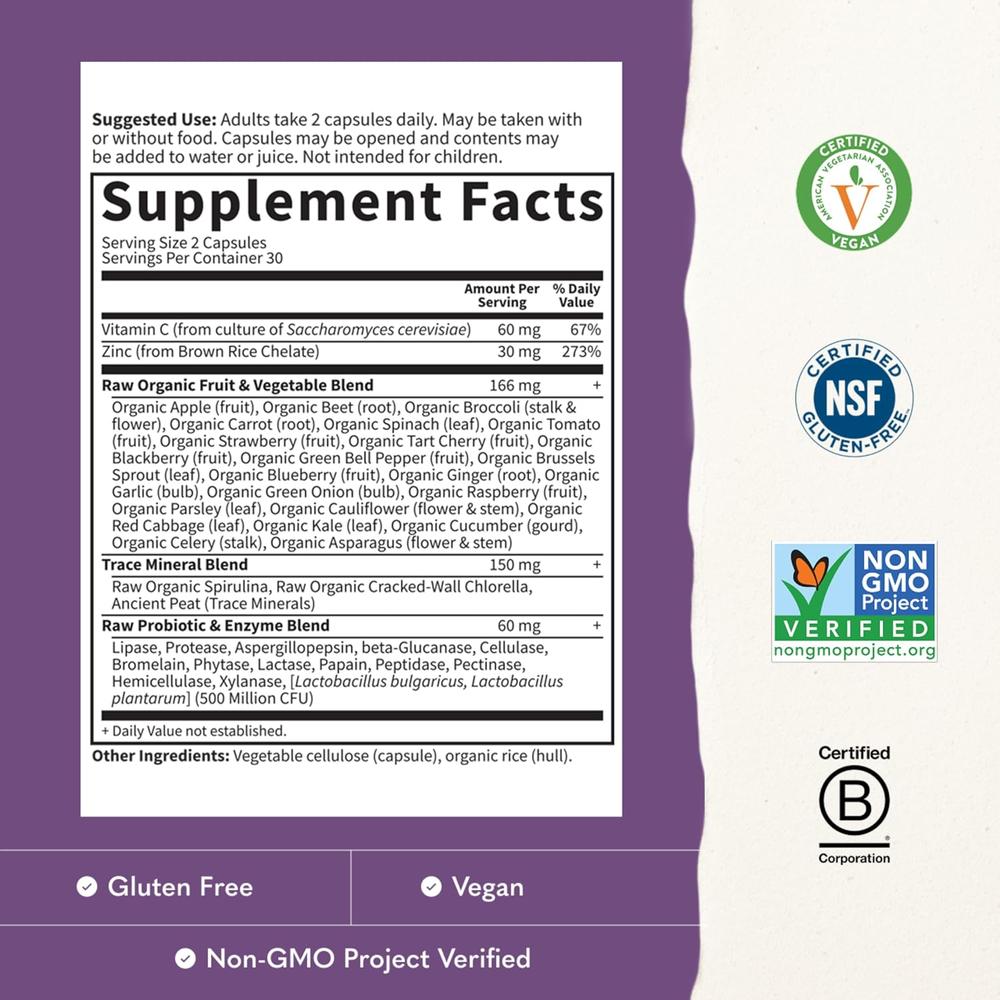 ZINC GARDEN OF LIFE VITAMIN CODE RAW 30 MG + VITAMINA C 60 CÁPSULAS - 3