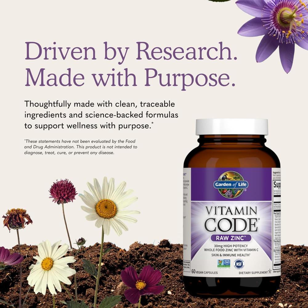 ZINC GARDEN OF LIFE VITAMIN CODE RAW 30 MG + VITAMINA C 60 CÁPSULAS - 6