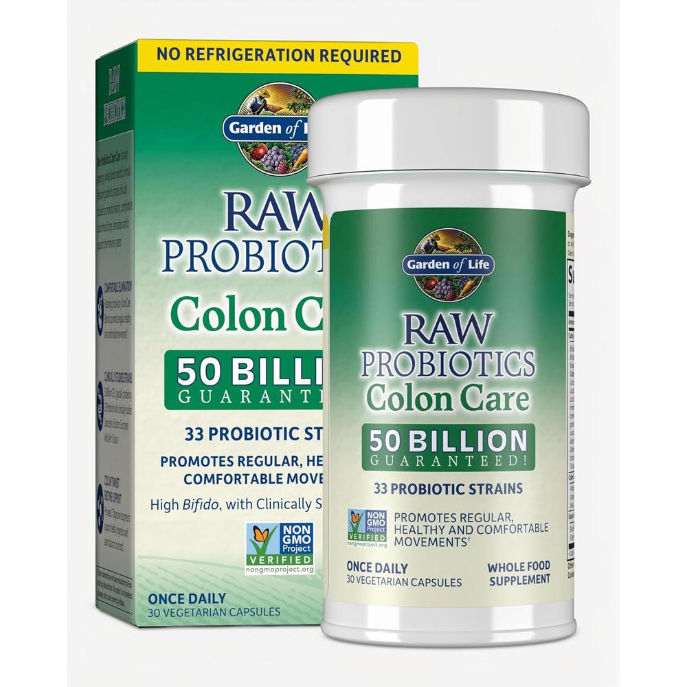 PROBIÓTICO GARDEN OF LIFE RAW COLON CARE SHELF STABLE 50 BILLONES 33 CEPAS 30 CÁPSULAS - 1
