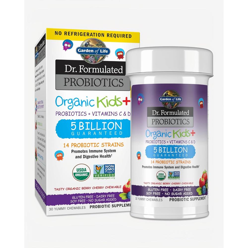 PROBIÓTICO GARDEN OF LIFE KIDS+ SHELF STABLE 5 BILLONES 14 CEPAS BERRY CHERRY 30 MASTICABLES - 1
