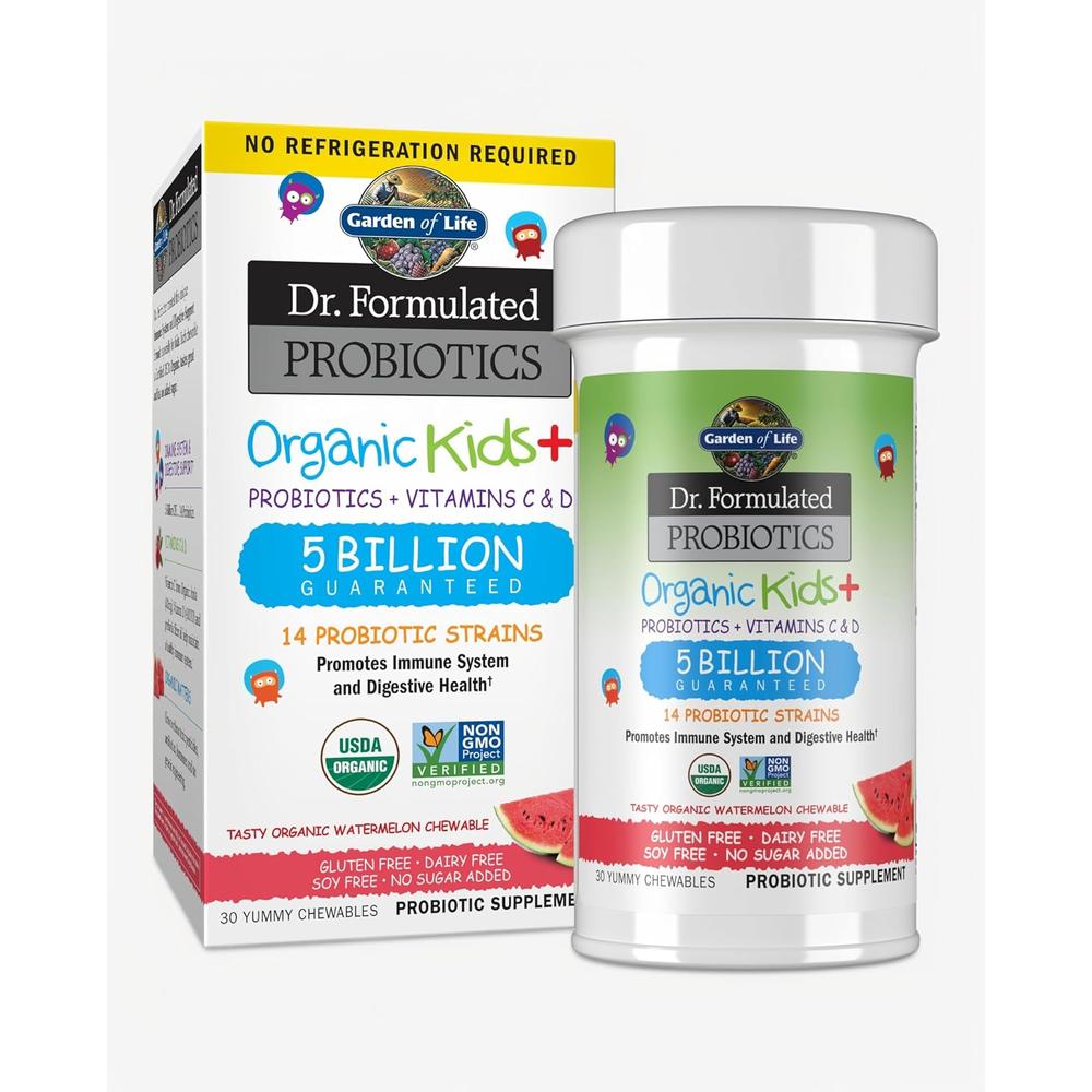 PROBIÓTICO GARDEN OF LIFE ORGANIC KIDS+ SHELF STABLE 5 BILLONES 14 CEPAS SANDÍA 30 MASTICABLES - 1