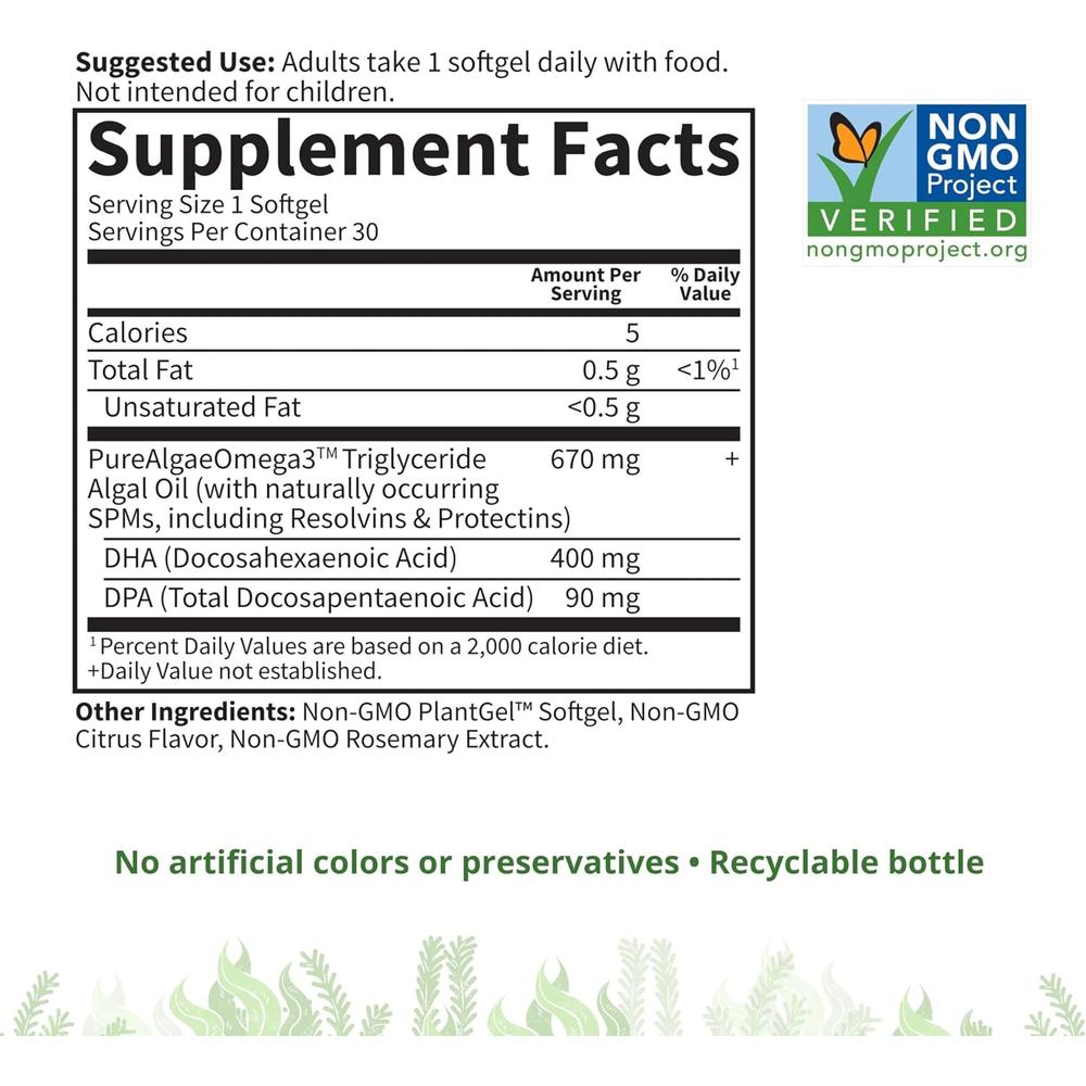OMEGA 3 DHA VEGANO GARDEN OF LIFE DR. FORMULATED 400 MG + DPA 90 MG 30 CÁPSULAS - 5