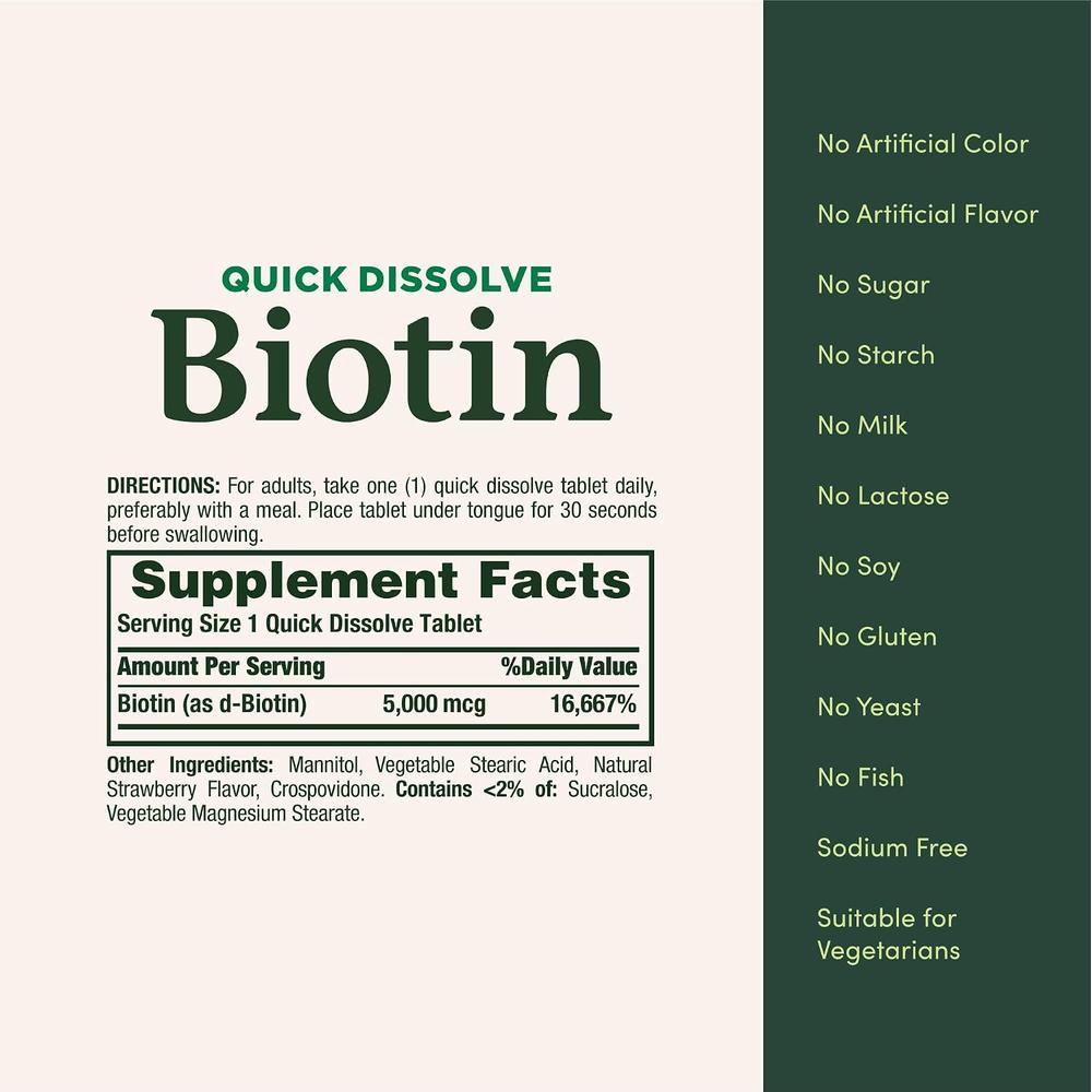 BIOTINA QUICK DISSOLVE NATURE'S BOUNTY 5000 MCG FRESA 60 TABLETAS - 5