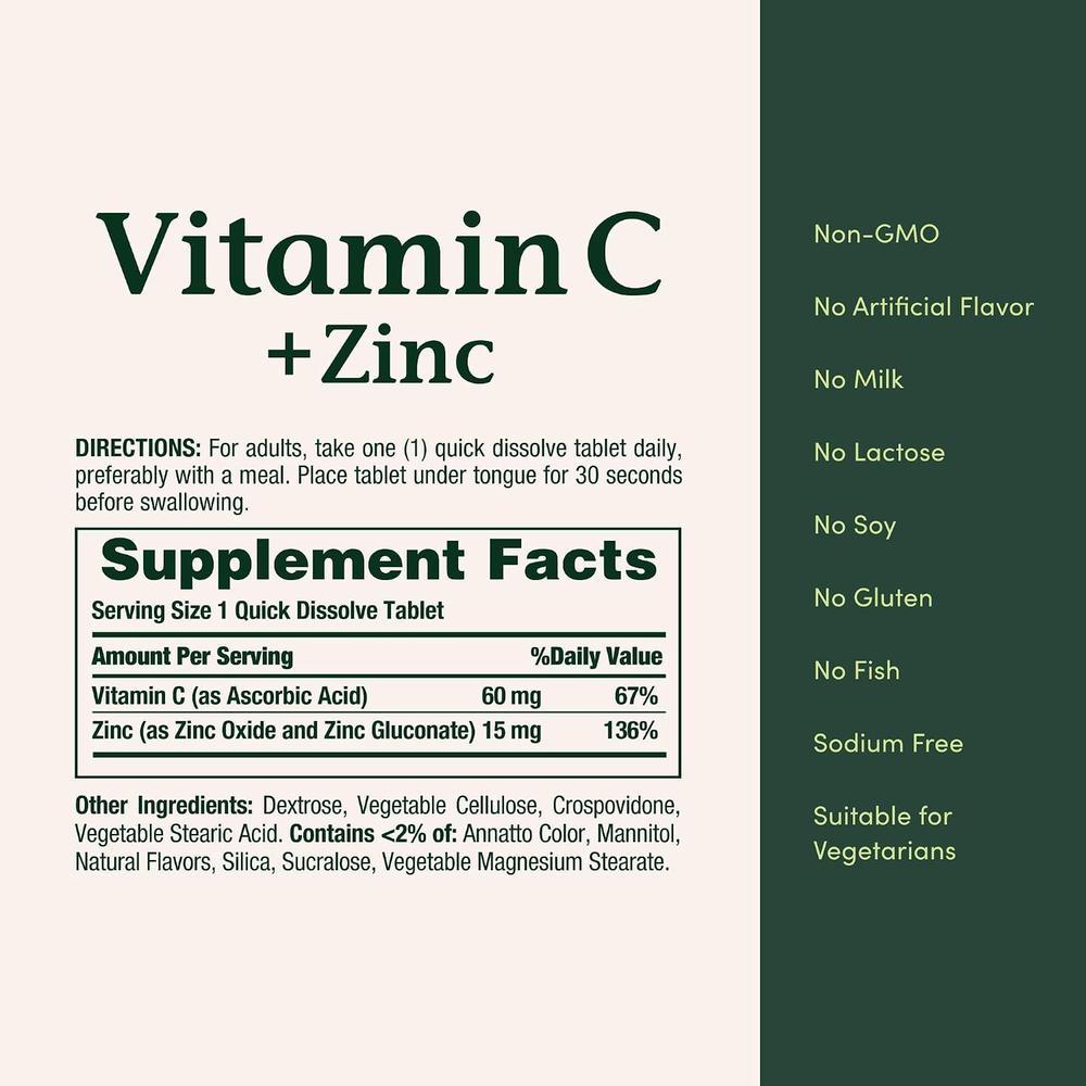 VITAMINA C + ZINC QUICK DISSOLVE NATURE'S BOUNTY 60 MG / 15 MG 60 TABLETAS - 5