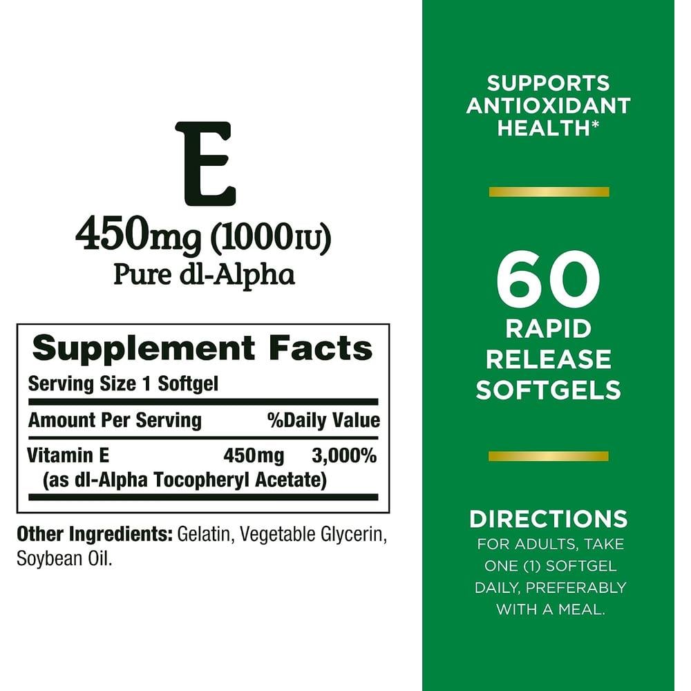 VITAMINA E NATURE'S BOUNTY 1000 UI 60 CÁPSULAS BLANDAS | PACK 3 - 2