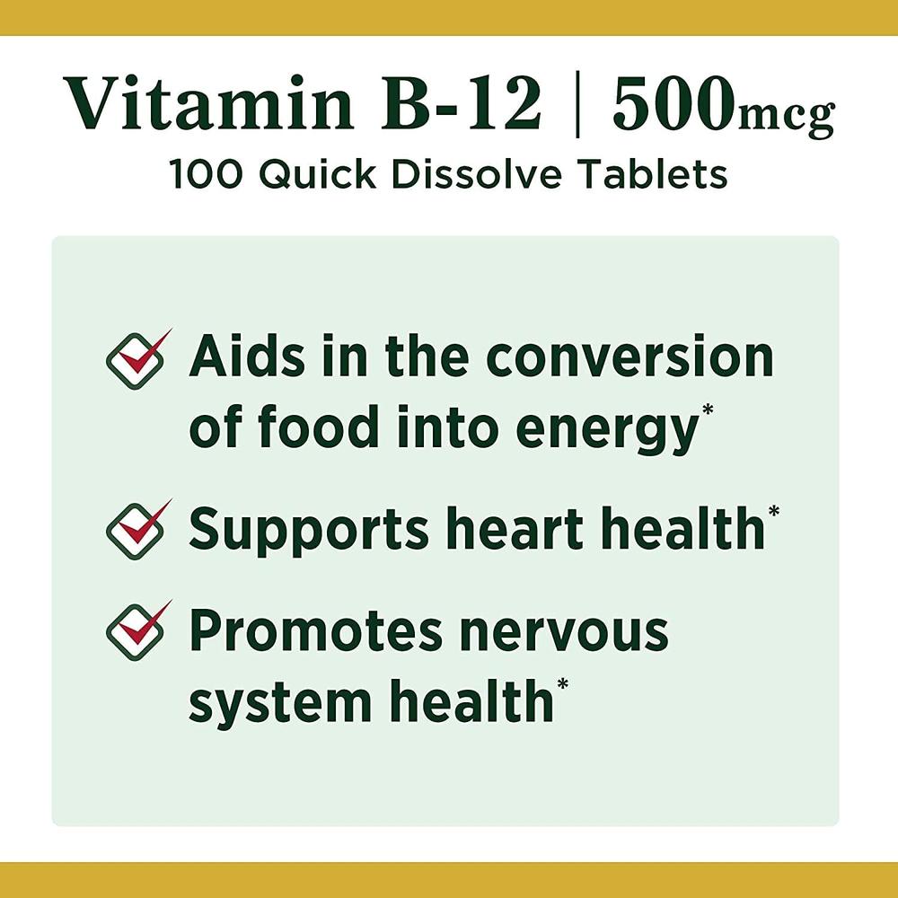 VITAMINA B12 NATURE'S BOUNTY 500 MCG 100 TABLETAS | PACK 2 - 3