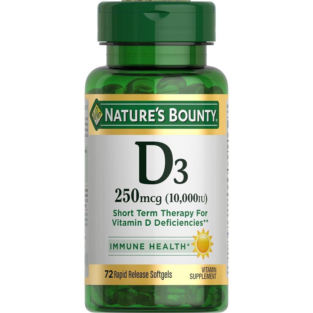 VITAMINA D3 NATURE'S BOUNTY 10000 UI 72 CÁPSULAS BLANDAS | PACK 4 - 1