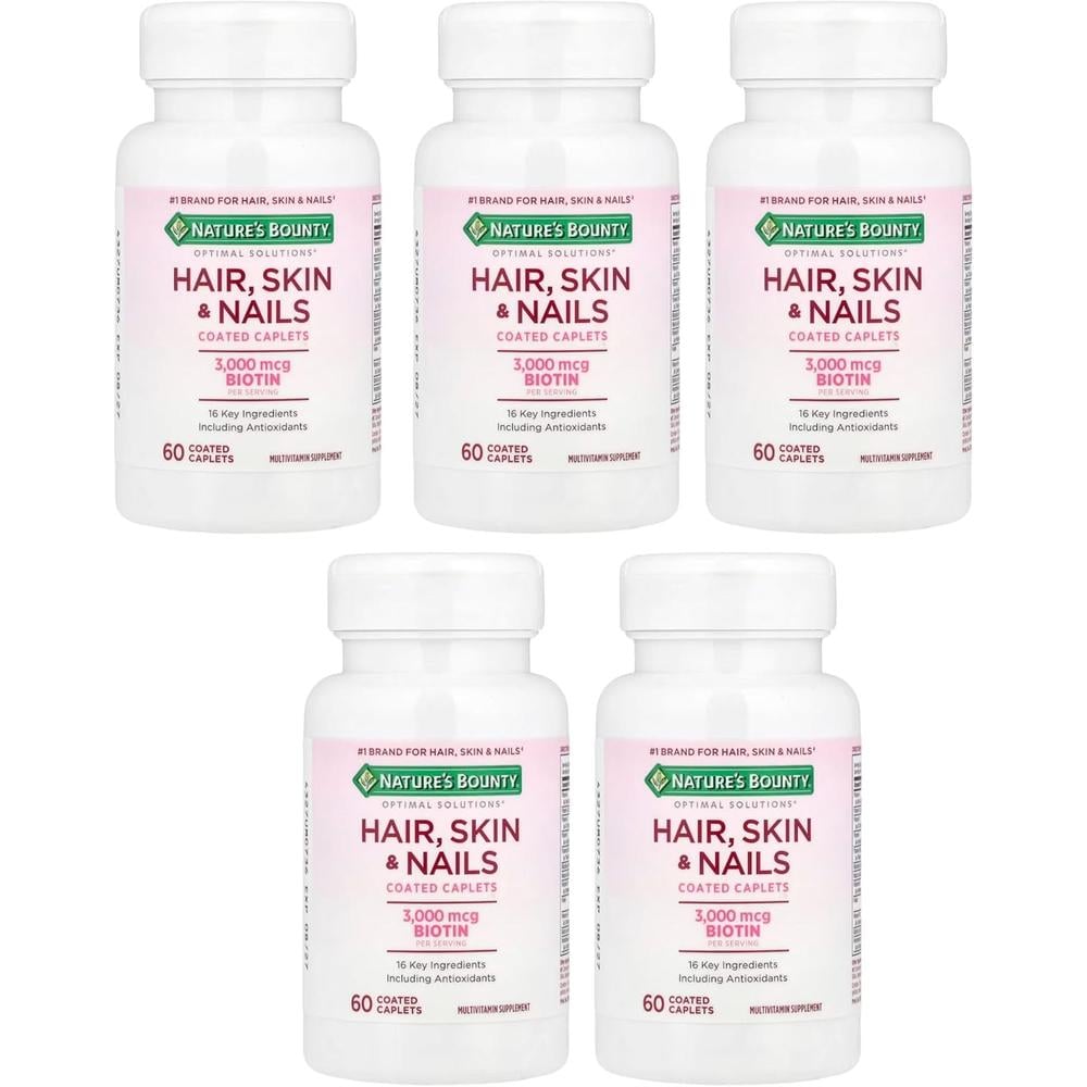 CABELLO PIEL Y UÑAS NATURE'S BOUNTY + BIOTINA 3000 MCG 60 TABLETAS | PACK 5 - 1
