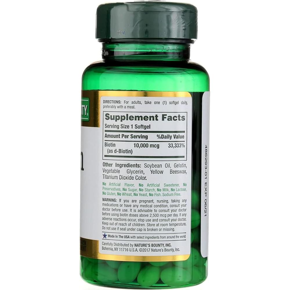 BIOTINA NATURE'S BOUNTY 10000 MCG 120 CÁPSULAS BLANDAS - 3