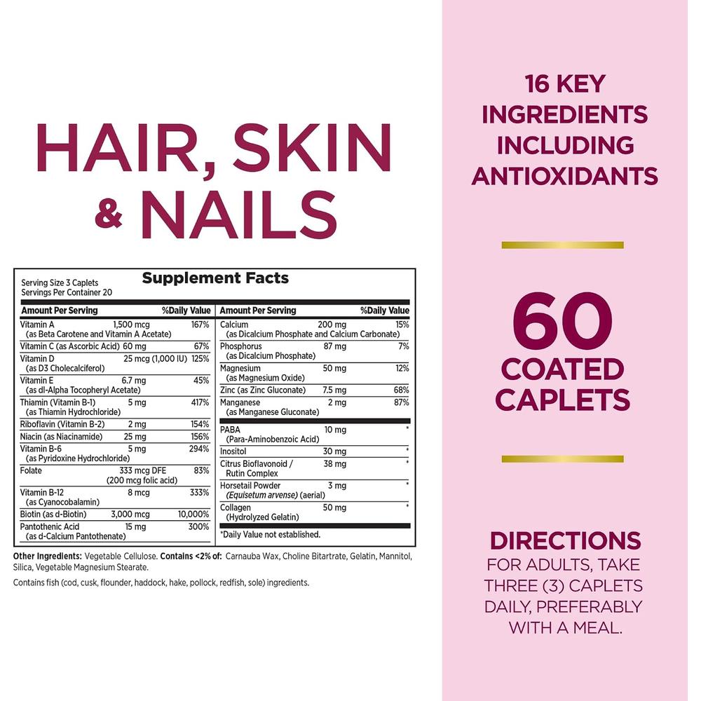 CABELLO PIEL Y UĂAS NATURE'S BOUNTY + BIOTINA 3000 MCG 60 TABLETAS | PACK 2 - 5