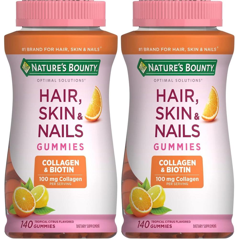CABELLO PIEL Y UĂAS NATURE'S BOUNTY + BIOTINA + COLĂGENO 140 GOMITAS | PACK 2 - 1