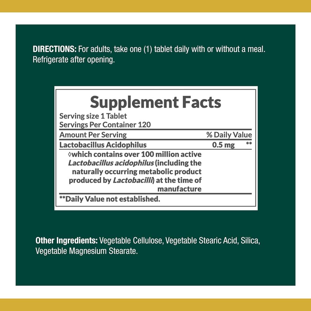 PROBIÓTICO ACIDOPHILUS NATURE'S BOUNTY 100 TABLETAS - 3