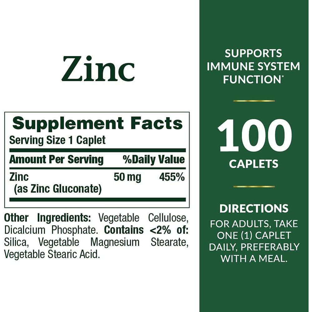 ZINC NATURE'S BOUNTY 50 MG 100 TABLETAS | PACK 2 - 2