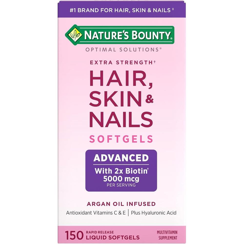 CABELLO PIEL Y UÑAS EXTRA STRENGTH NATURE'S BOUNTY + BIOTINA 5000 MCG 150 CÁPSULAS BLANDAS - 1