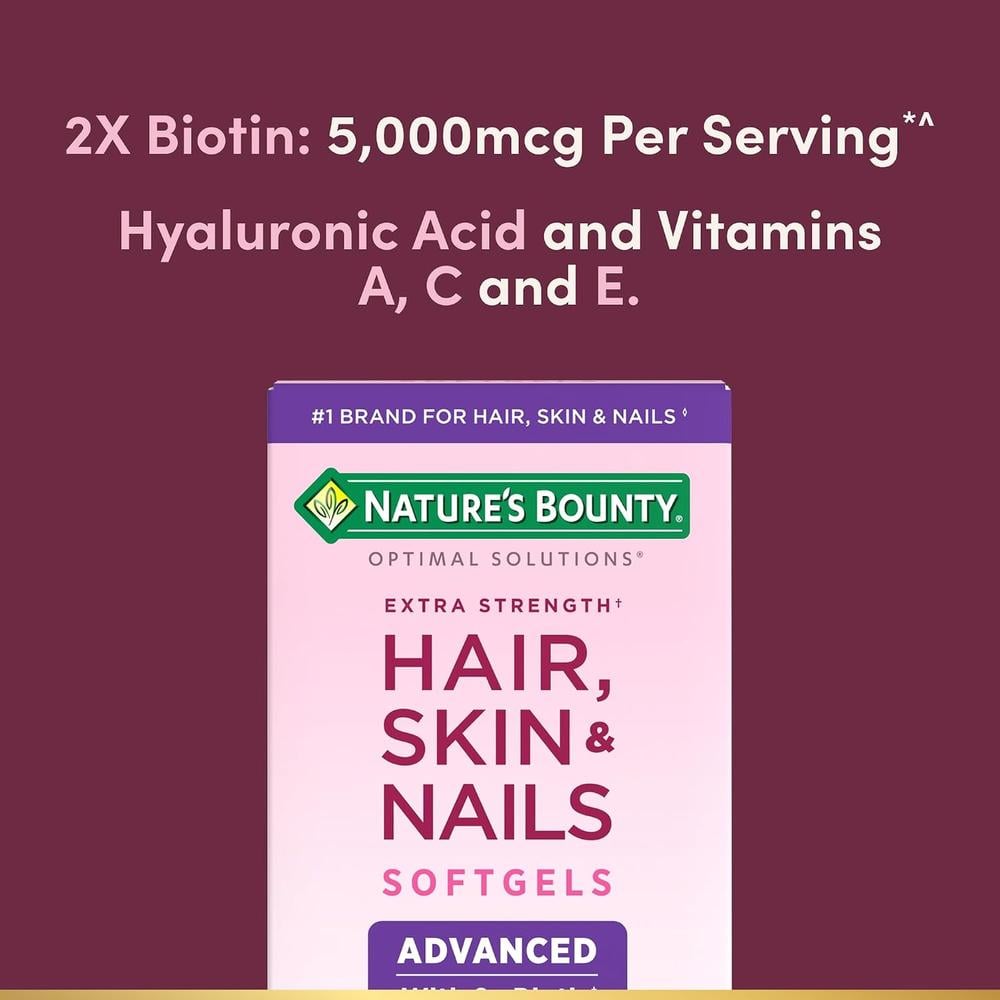 CABELLO PIEL Y UÑAS EXTRA STRENGTH NATURE'S BOUNTY + BIOTINA 5000 MCG 150 CÁPSULAS BLANDAS - 3