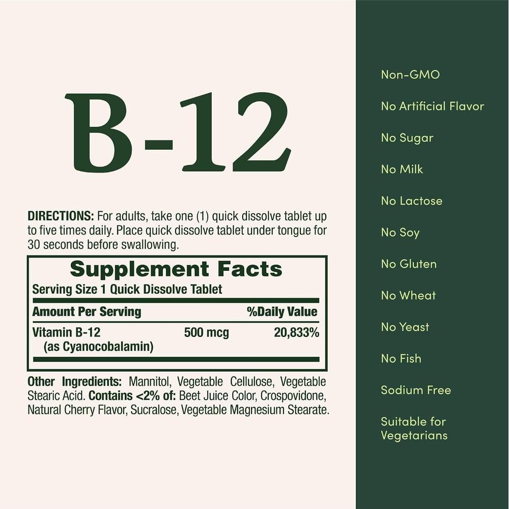 VITAMINA B12 QUICK DISSOLVE NATURE'S BOUNTY 500 MCG 100 TABLETAS - 5