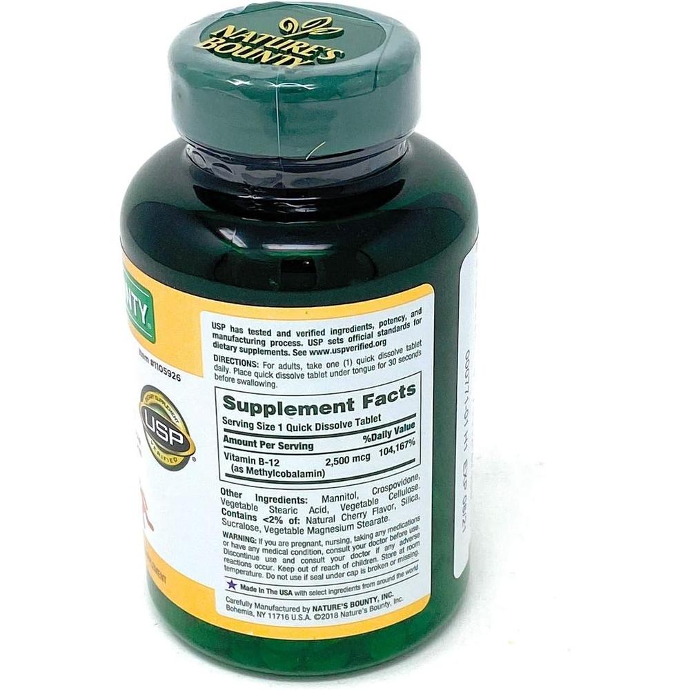 VITAMINA B12 QUICK DISSOLVE NATURE'S BOUNTY 2500 MCG CEREZA 300 TABLETAS - 2