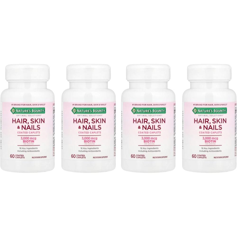 CABELLO PIEL Y UÑAS NATURE'S BOUNTY + BIOTINA 3000 MCG 60 TABLETAS | PACK 4 - 1