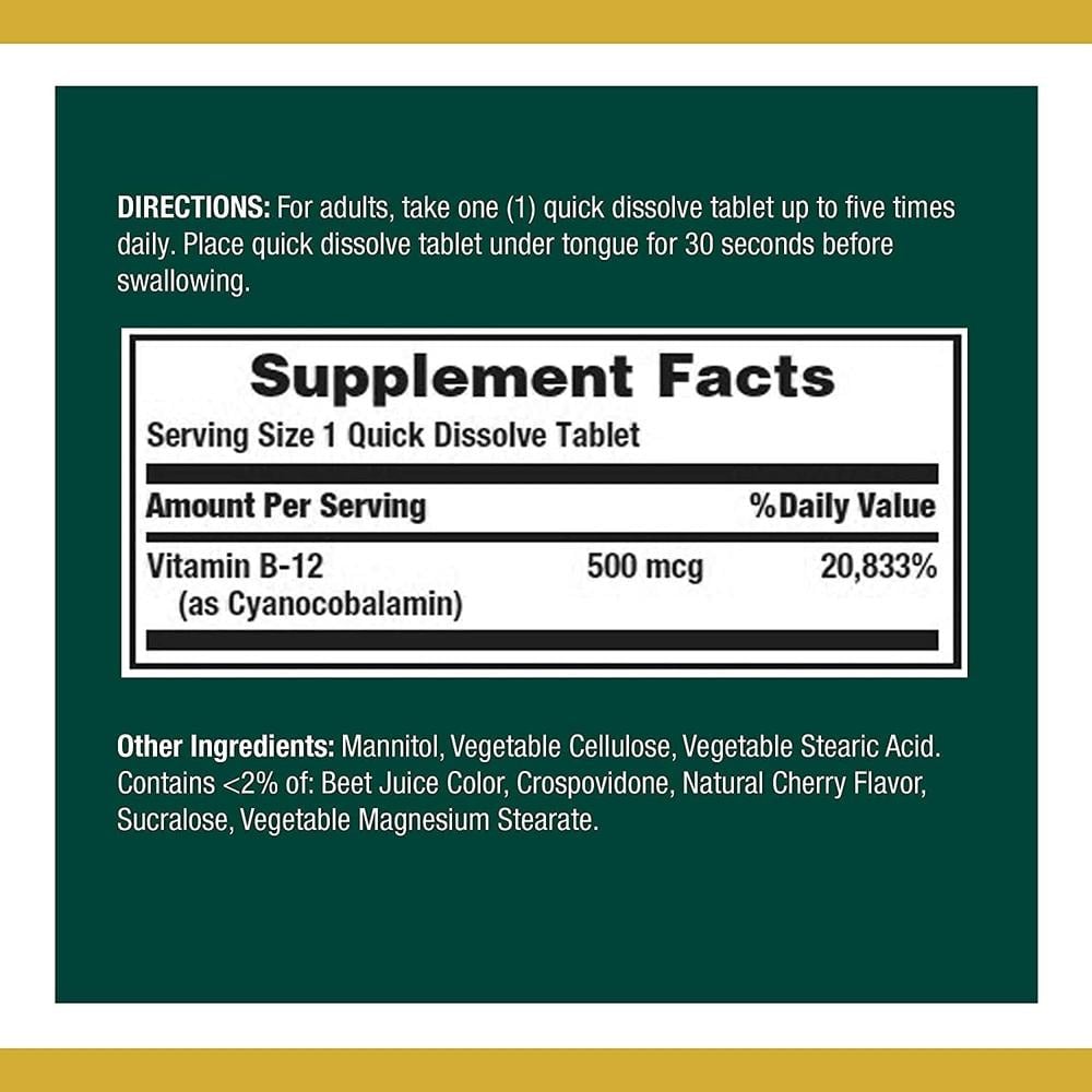 VITAMINA B12 NATURE'S BOUNTY 500 MCG 100 TABLETAS | PACK 3 - 2