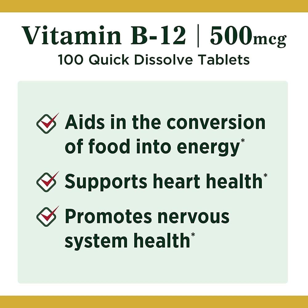 VITAMINA B12 NATURE'S BOUNTY 500 MCG 100 TABLETAS | PACK 3 - 3
