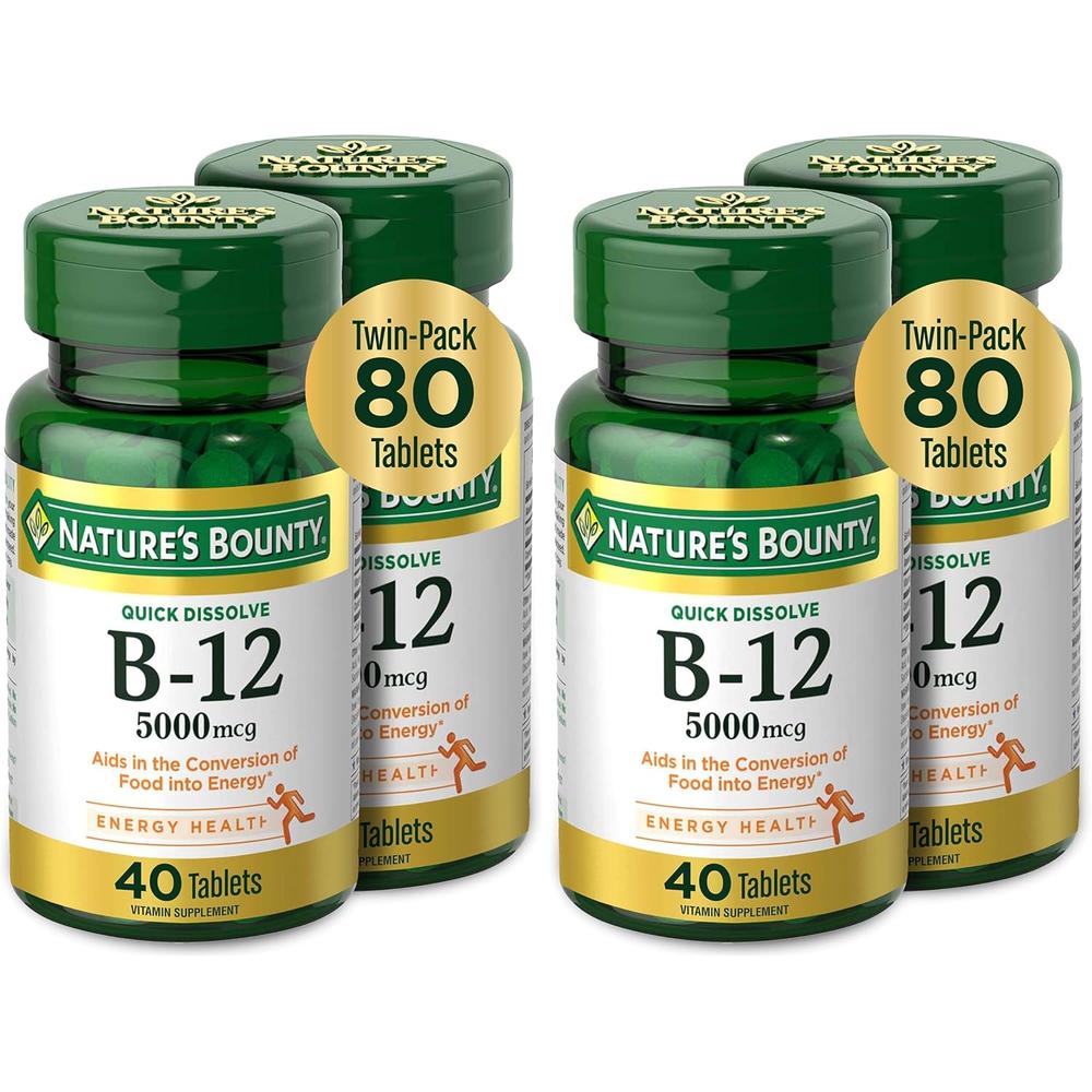 VITAMINA B12 QUICK DISSOLVE NATURE'S BOUNTY 5000 MCG 40 TABLETAS | PACK 4 - 1