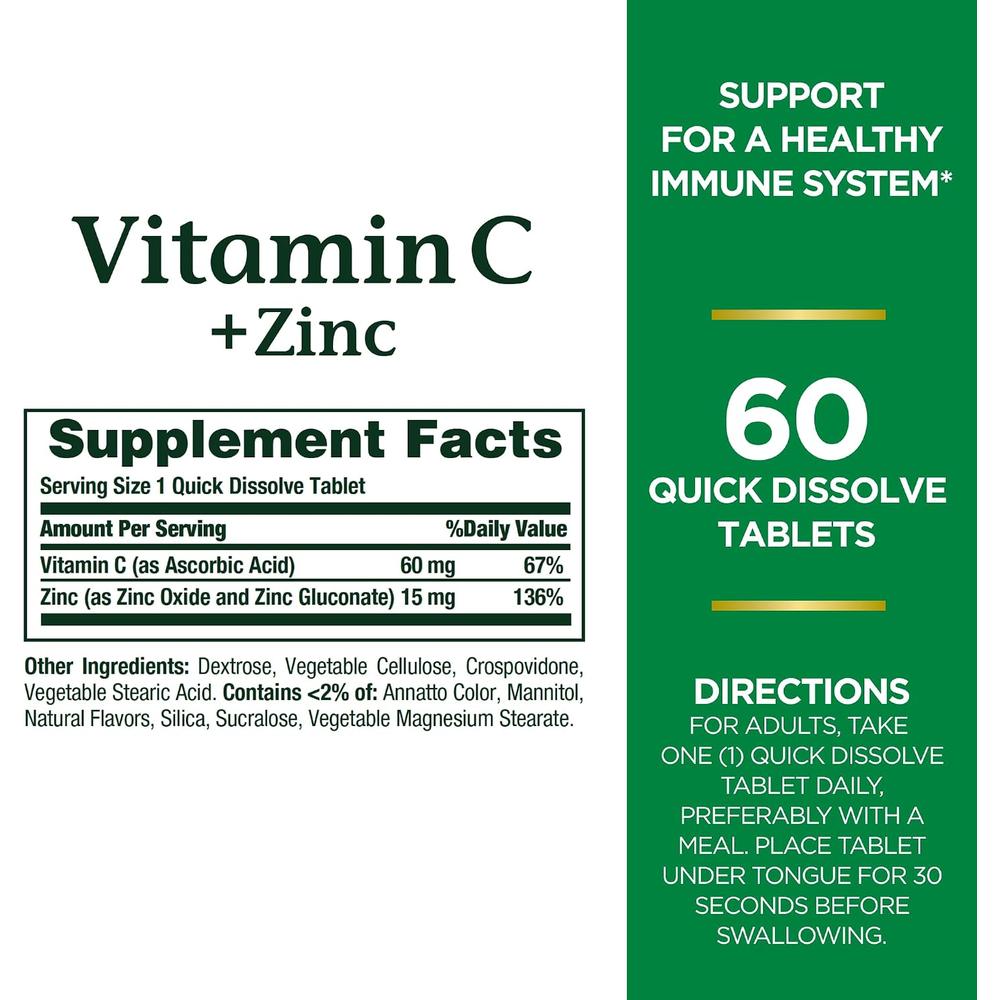VITAMINA C + ZINC NATURE'S BOUNTY 60 MG / 15 MG 60 TABLETAS | PACK 3 - 2