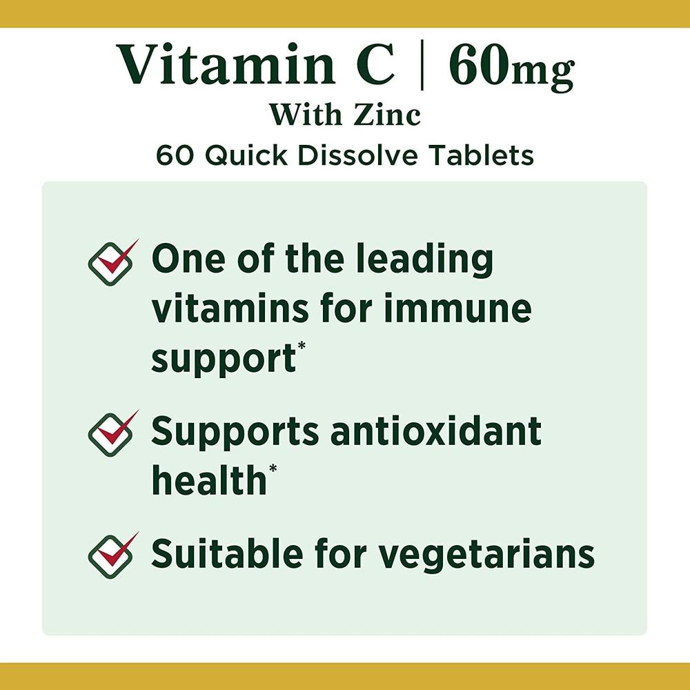 VITAMINA C + ZINC NATURE'S BOUNTY 60 MG / 15 MG 60 TABLETAS | PACK 3 - 3