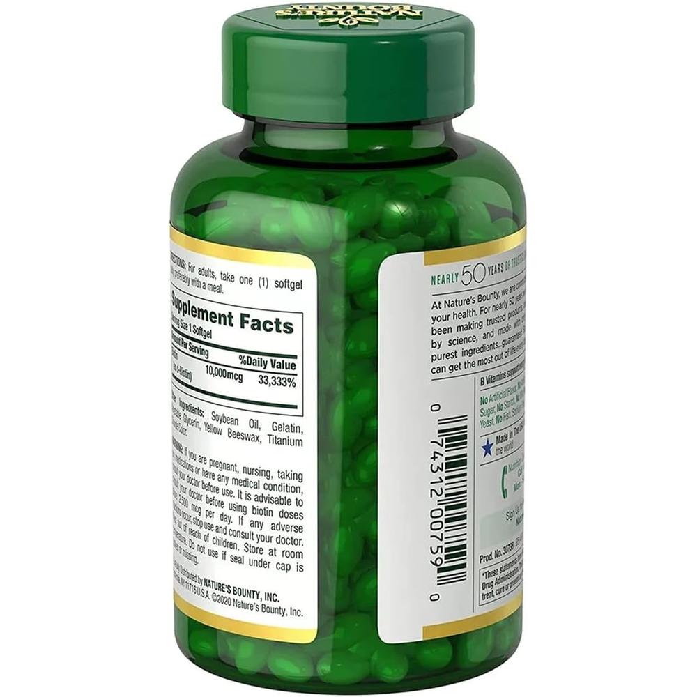 BIOTINA NATURE'S BOUNTY 10000 MCG 250 CÁPSULAS BLANDAS - 3