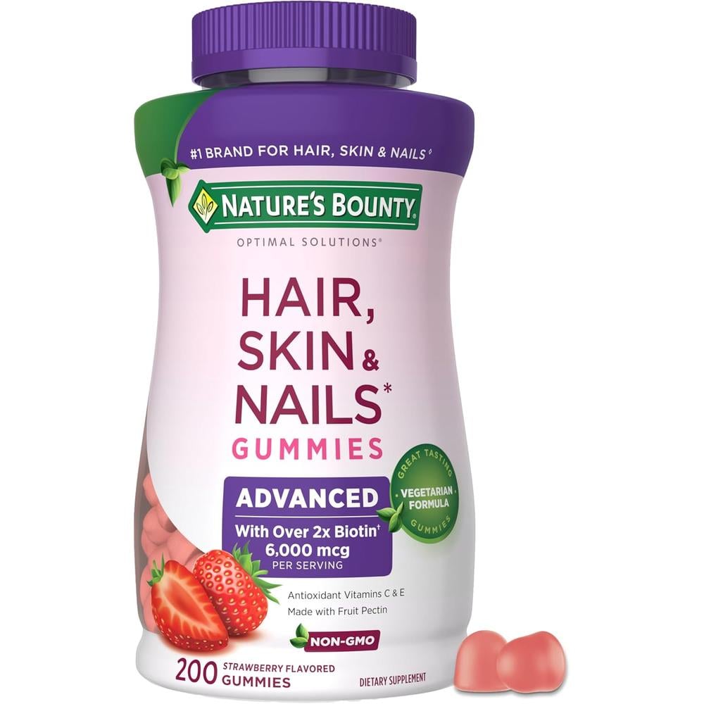 CABELLO PIEL Y UÑAS ADVANCED NATURE'S BOUNTY + BIOTINA 6000 MCG 200 GOMITAS - 1