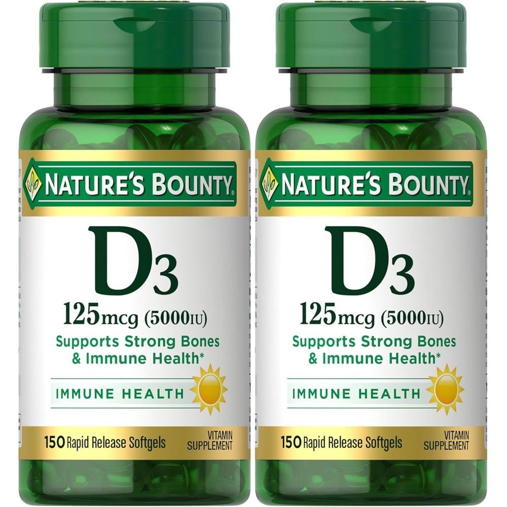VITAMINA D3 NATURE'S BOUNTY 5000 UI 150 CÁPSULAS BLANDAS | PACK 2 - 1
