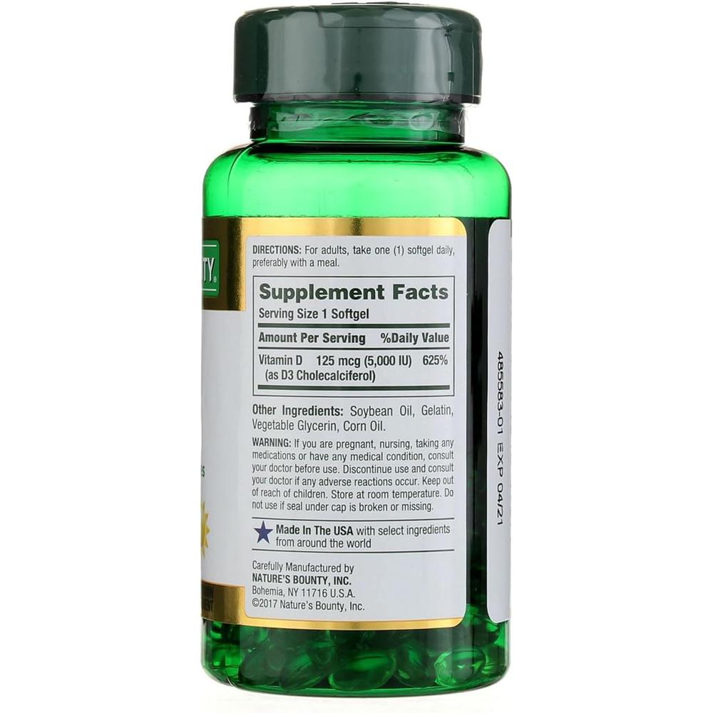VITAMINA D3 NATURE'S BOUNTY 5000 UI 150 CÁPSULAS BLANDAS | PACK 2 - 2