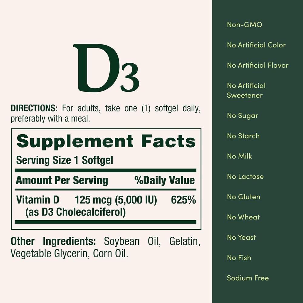 VITAMINA D3 NATURE'S BOUNTY 5000 UI 150 CÁPSULAS BLANDAS | PACK 2 - 4