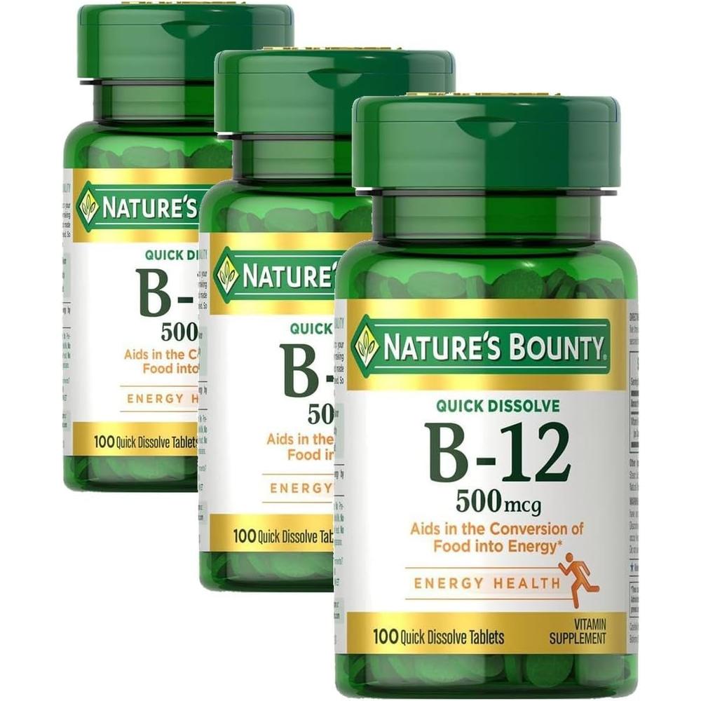 VITAMINA B12 QUICK DISSOLVE NATURE'S BOUNTY 500 MCG 100 TABLETAS | PACK 3 - 1