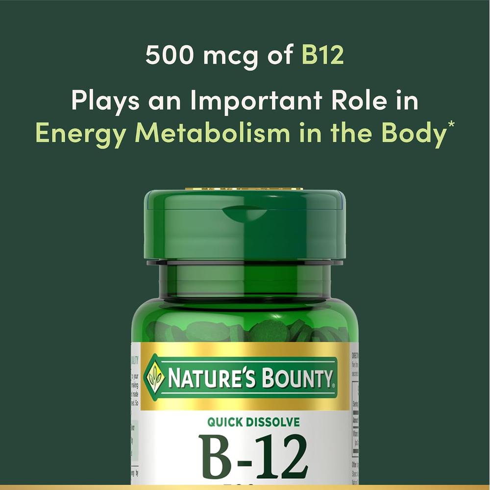 VITAMINA B12 QUICK DISSOLVE NATURE'S BOUNTY 500 MCG 100 TABLETAS | PACK 3 - 4