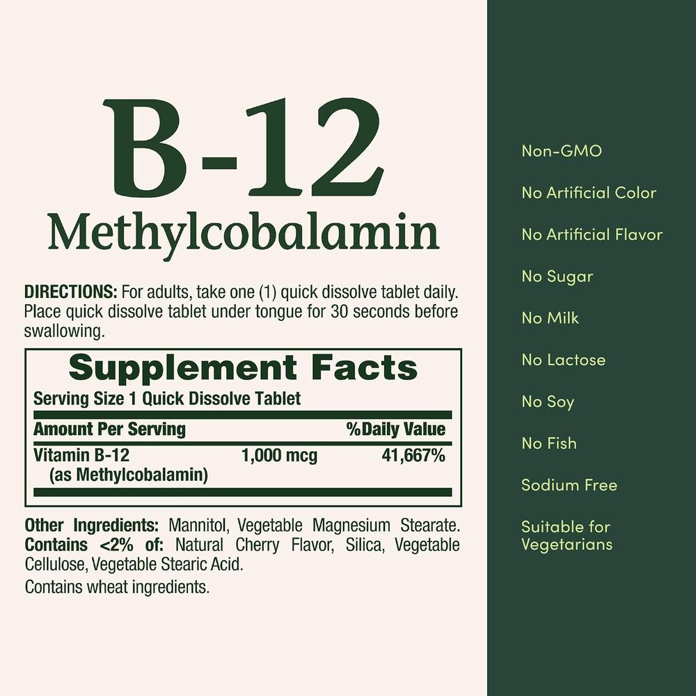 VITAMINA B12 METILCOBALAMINA NATURE'S BOUNTY 1000 MCG 60 TABLETAS - 5