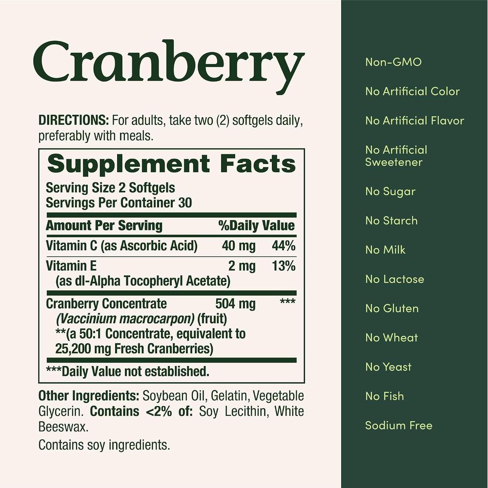 CRANBERRY NATURE'S BOUNTY 25200 MG + VITAMINA C 60 CÁPSULAS BLANDAS | PACK 2 - 6