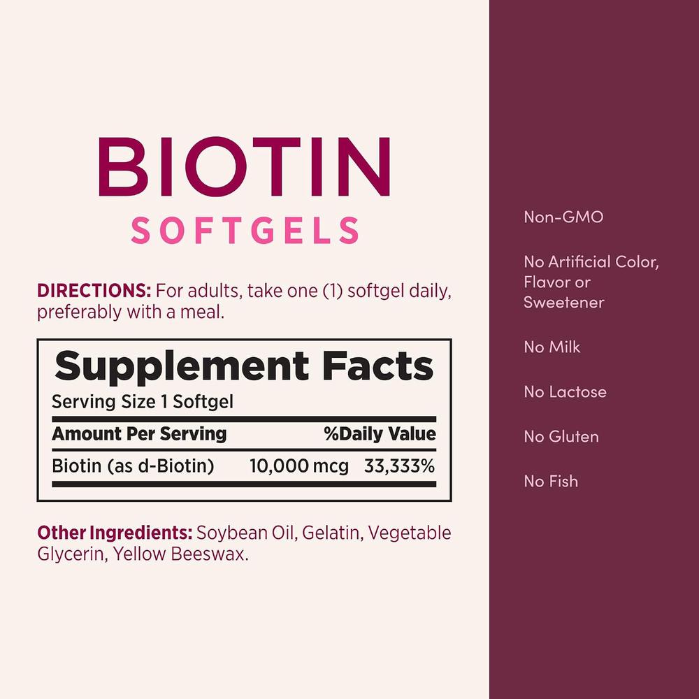BIOTINA NATURE'S BOUNTY 10000 MCG 90 CÁPSULAS BLANDAS - 5
