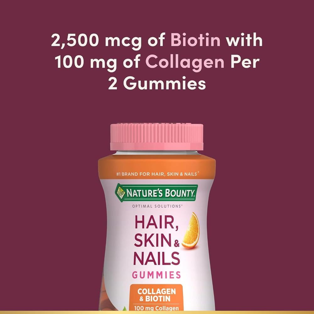 CABELLO PIEL Y UÑAS NATURE'S BOUNTY + BIOTINA 2500 MCG + COLÁGENO 100 MG 140 GOMITAS - 4