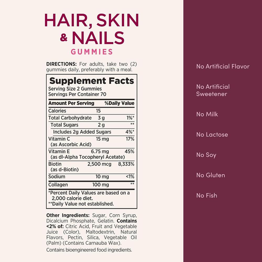 CABELLO PIEL Y UÑAS NATURE'S BOUNTY + BIOTINA 2500 MCG + COLÁGENO 100 MG 140 GOMITAS - 6