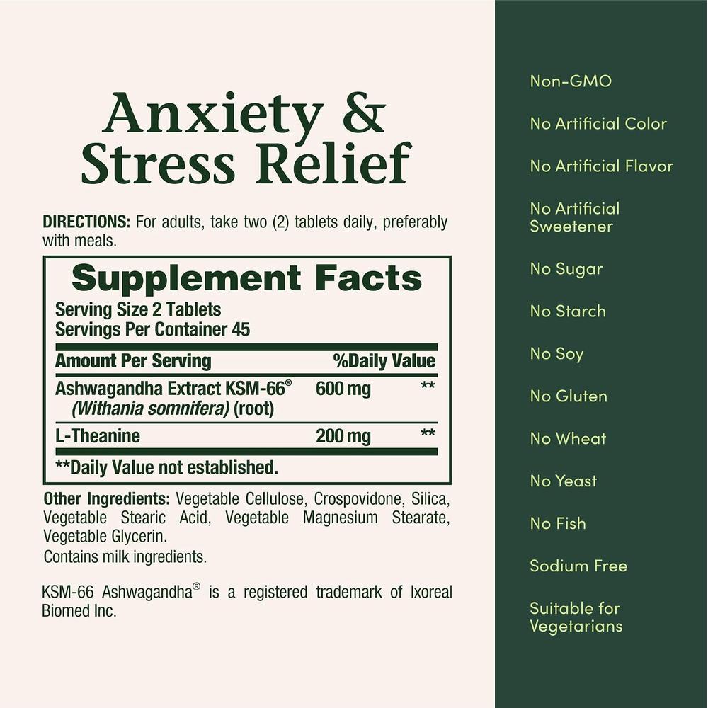 ASHWAGANDHA KSM-66 STRESS RELIEF NATURE'S BOUNTY 90 TABLETAS - 5