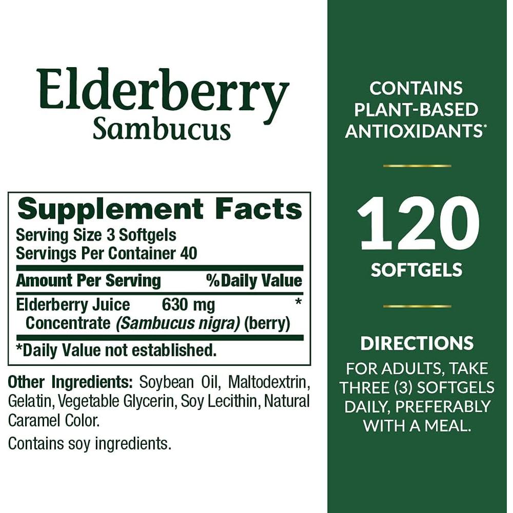 SAÚCO SAMBUCUS NATURE'S BOUNTY 630 MG 120 CÁPSULAS BLANDAS | PACK 2 - 2