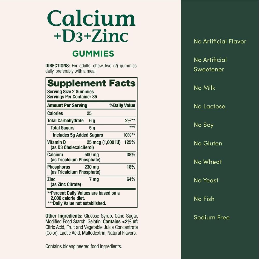 CALCIO + VITAMINA D3 + ZINC NATURE'S BOUNTY 500 MG 70 GOMITAS - 5