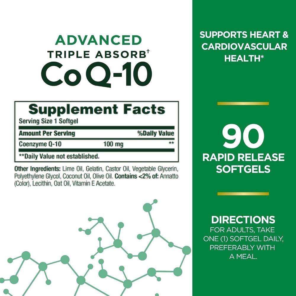 COENZIMA Q10 ADVANCED TRIPLE ABSORB NATURE'S BOUNTY 100 MG 90 CÁPSULAS BLANDAS | PACK 2 - 2