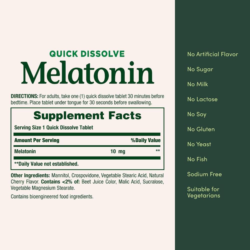 MELATONINA QUICK DISSOLVE NATURE'S BOUNTY 10 MG 45 TABLETAS - 4
