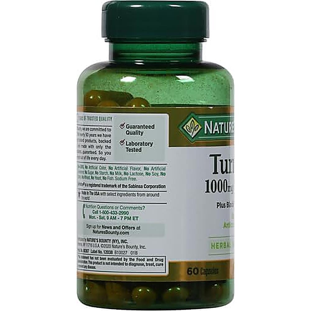 CÚRCUMA NATURE'S BOUNTY 1000 MG + BIOPERINE 5 MG 60 CÁPSULAS | PACK 3 - 2