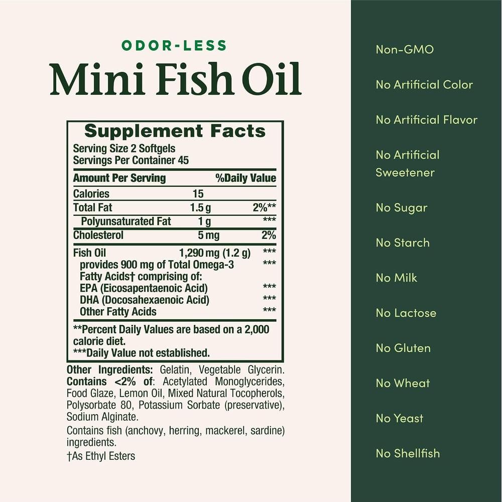 MINI OMEGA 3 NATURE'S BOUNTY + ACEITE DE PESCADO 1290 MG 90 CÁPSULAS BLANDAS - 5