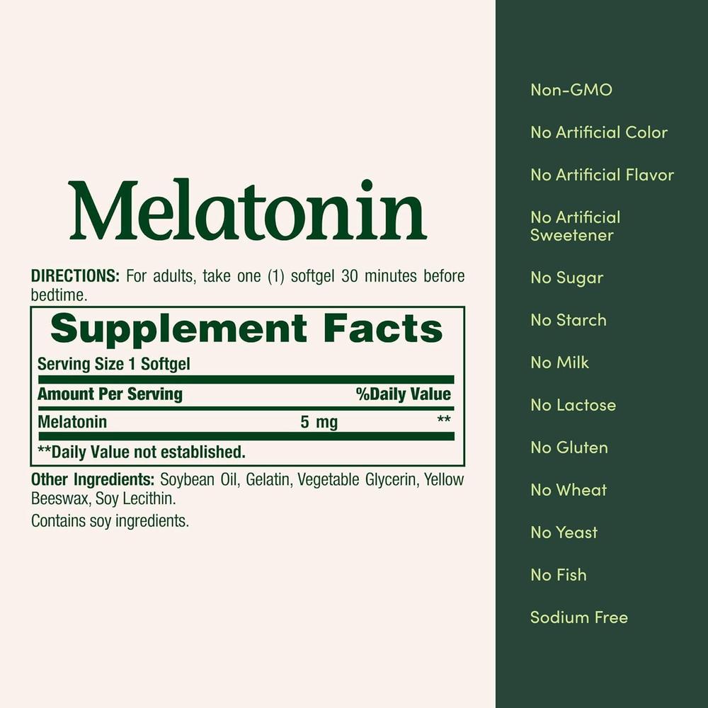 MELATONINA NATURE'S BOUNTY 5 MG 90 CÁPSULAS BLANDAS | PACK 4 - 5