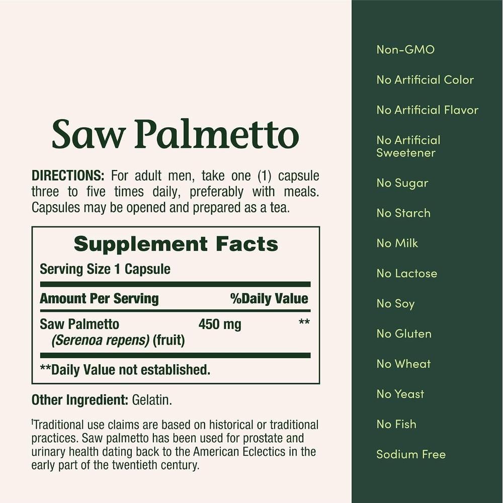 SAW PALMETTO NATURE'S BOUNTY 450 MG 100 CÁPSULAS - 5