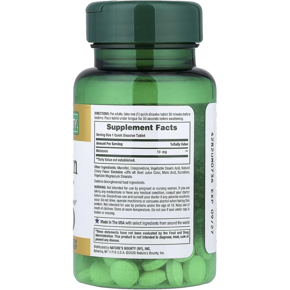 MELATONINA QUICK DISSOLVE NATURE'S BOUNTY 10 MG 45 TABLETAS | PACK 6 - 3